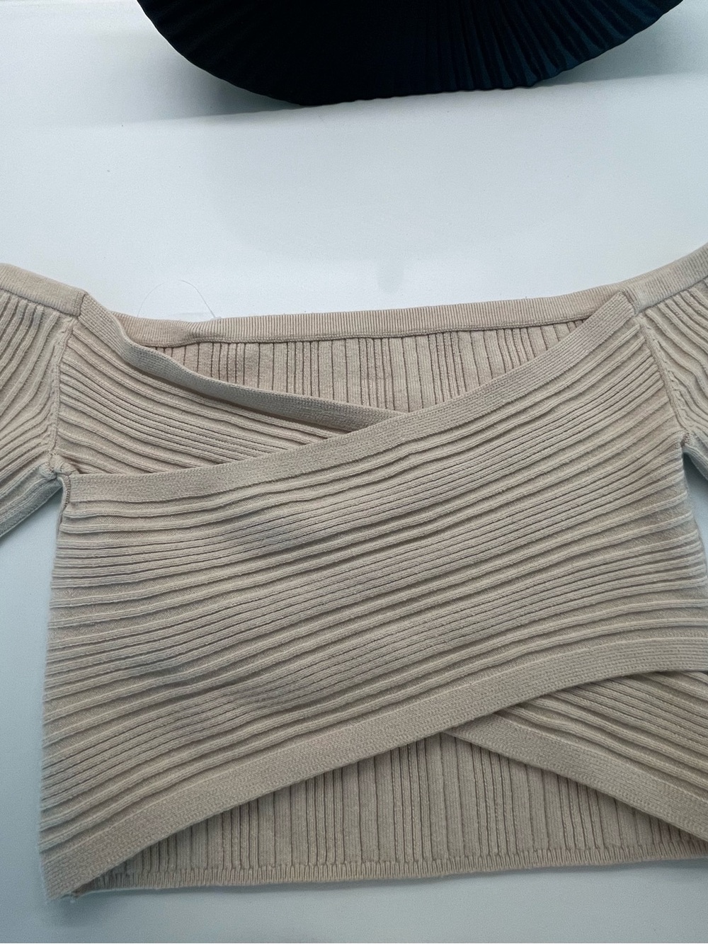Aerie Ribbed Off-Shoulder Sweater Top in Beige